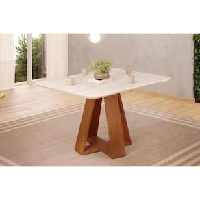 Mesa Multiuso Cozinha Kiara c/ Tampo Madeirado c/ Vidro Curvo 120x90cm Freijo/Quartzo - DJ Móveis