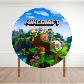 Painel Redondo Lona Fosca 1,20M- Tema Minecraft