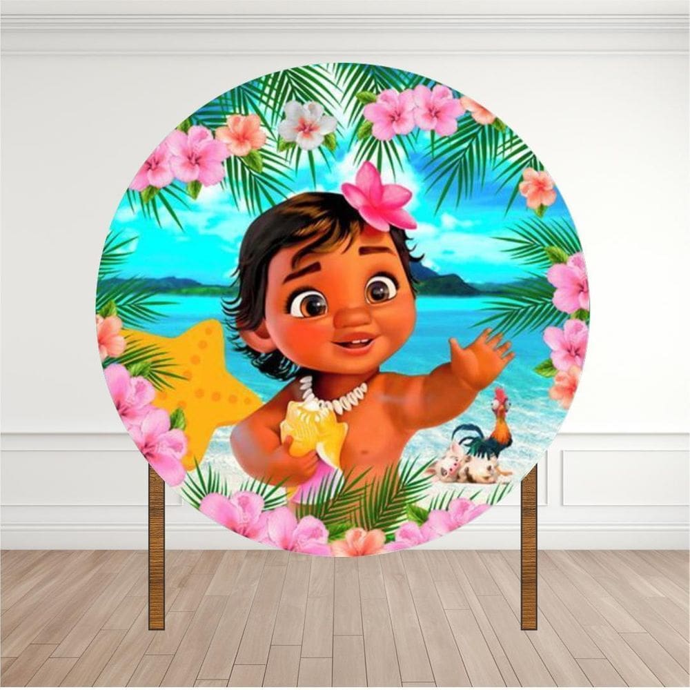 Painel Redondo Lona Fosca 1,20M- Tema Moana Bebê