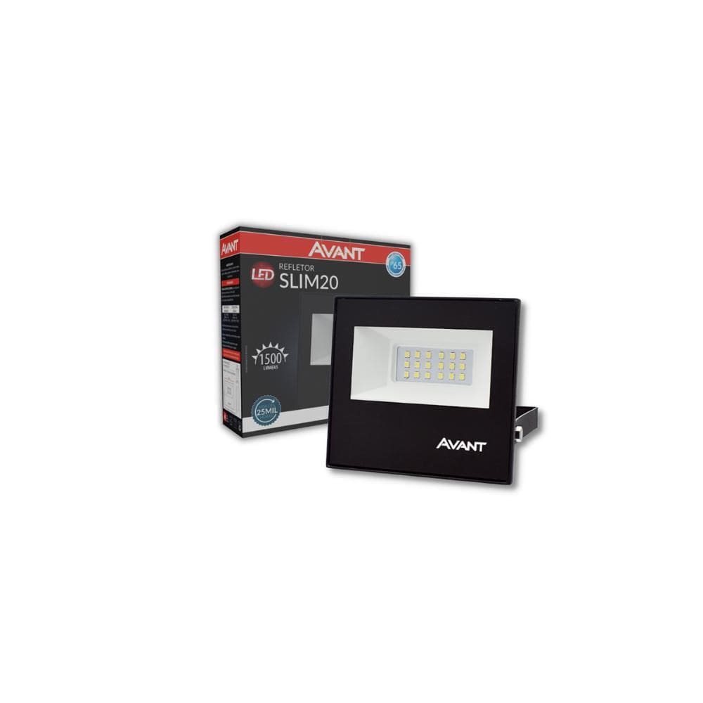 Refletor Led Slim 20W 6.500K 8,7x8,4cm Preto - Avant