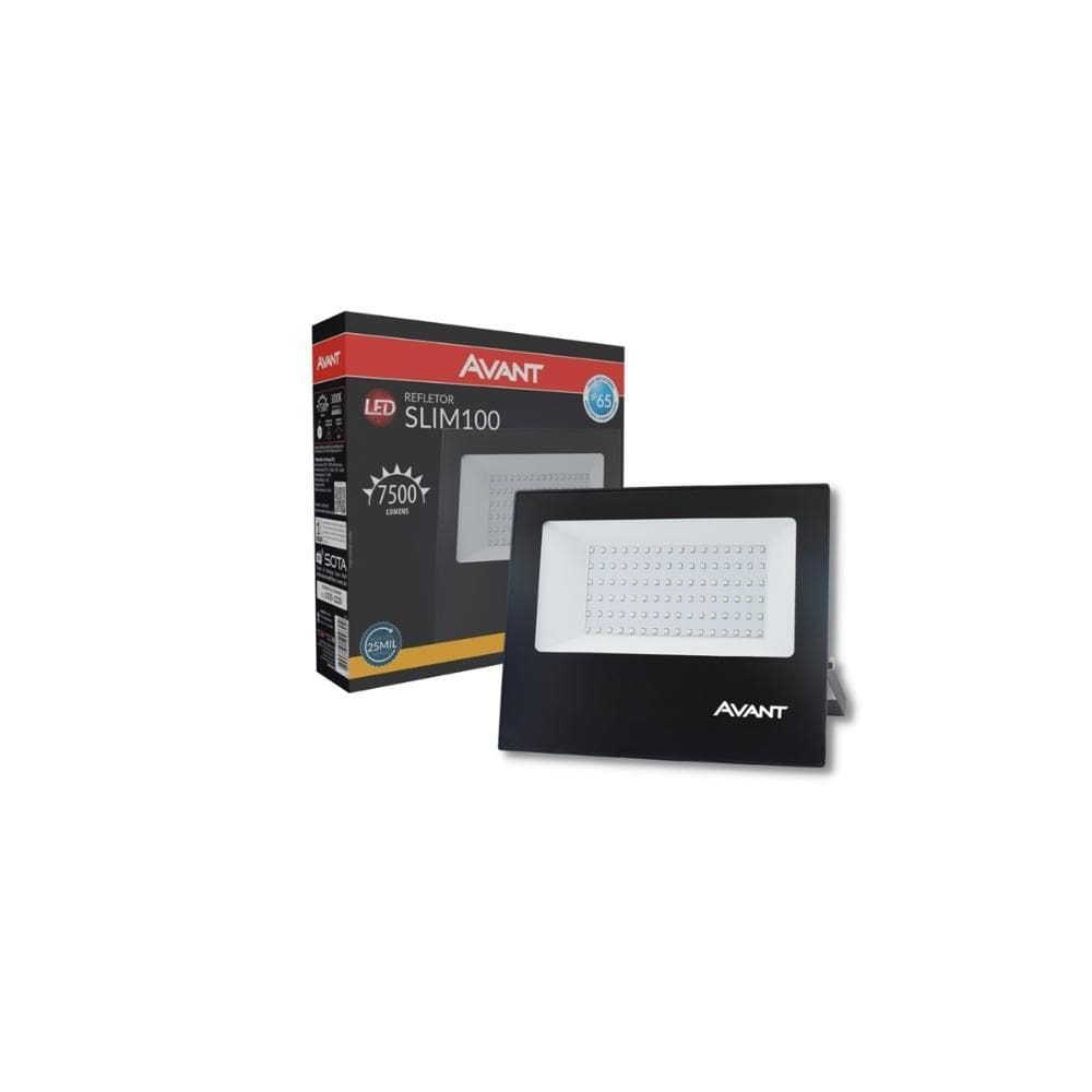 Refletor Led Slim 100W 3.000K 17x14,5cm Preto - Avant
