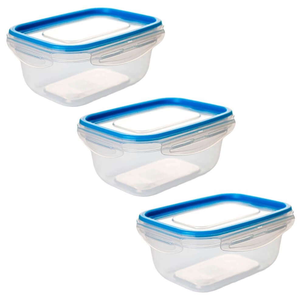Kit Potes Herméticos de Plástico com Travas para Alimentos 500ml 3 peças Azul - Tritec