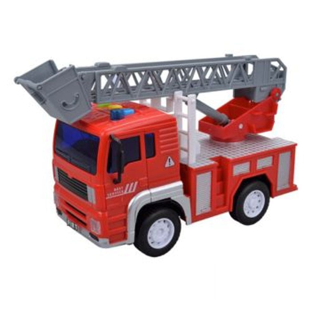 Caminhao Friccao Luz Som Modelo Bombeiro DM Toys Escada Magirus Cinza Brinquedo Infantil Recreativo