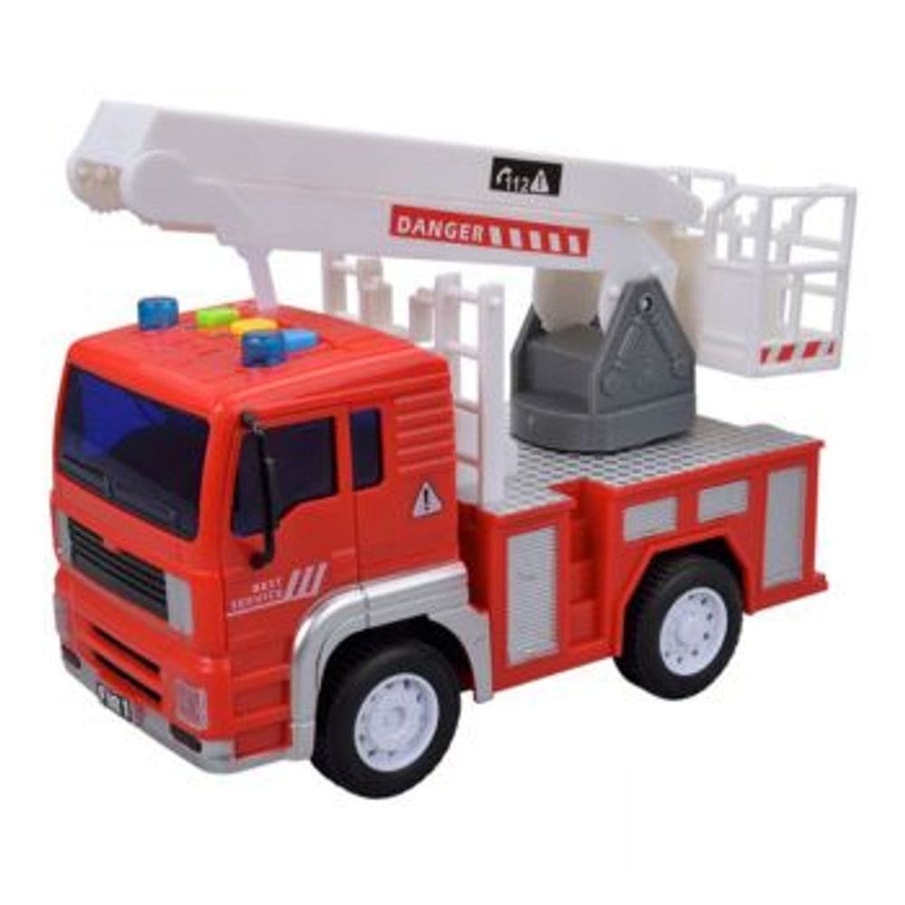 Caminhao Friccao Luz e Som Modelo Bombeiro com Escada Branca DM Toys Brinquedo Infantil Recreativo