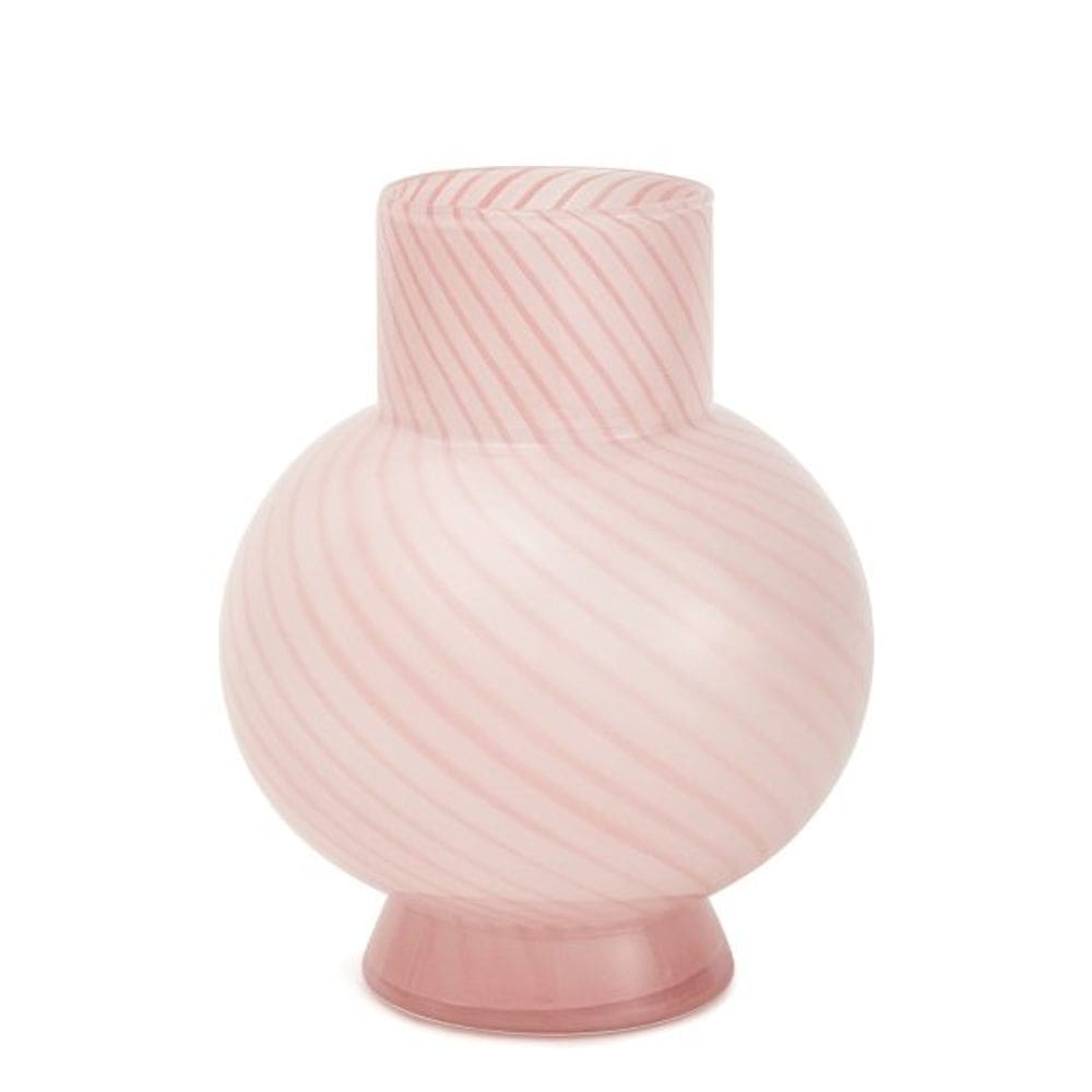 Vaso Em Vidro Rosa Com Listras 29Cm