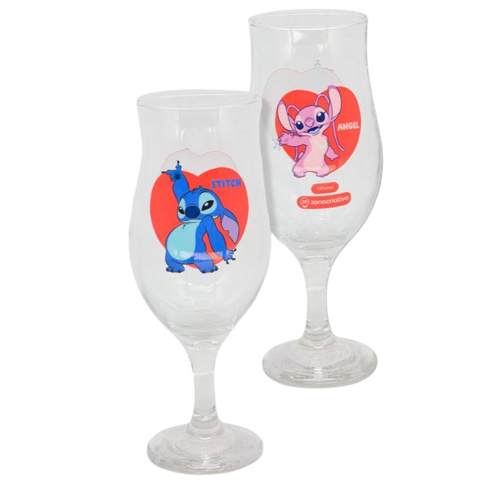 Taça Stitch E Angel Namorados Vidro 300 ml + Oficial Disney