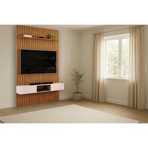 Rack Bancada c/ Painel p/ TV Trento 143x240cm Freijo/Off White - DJ Móveis