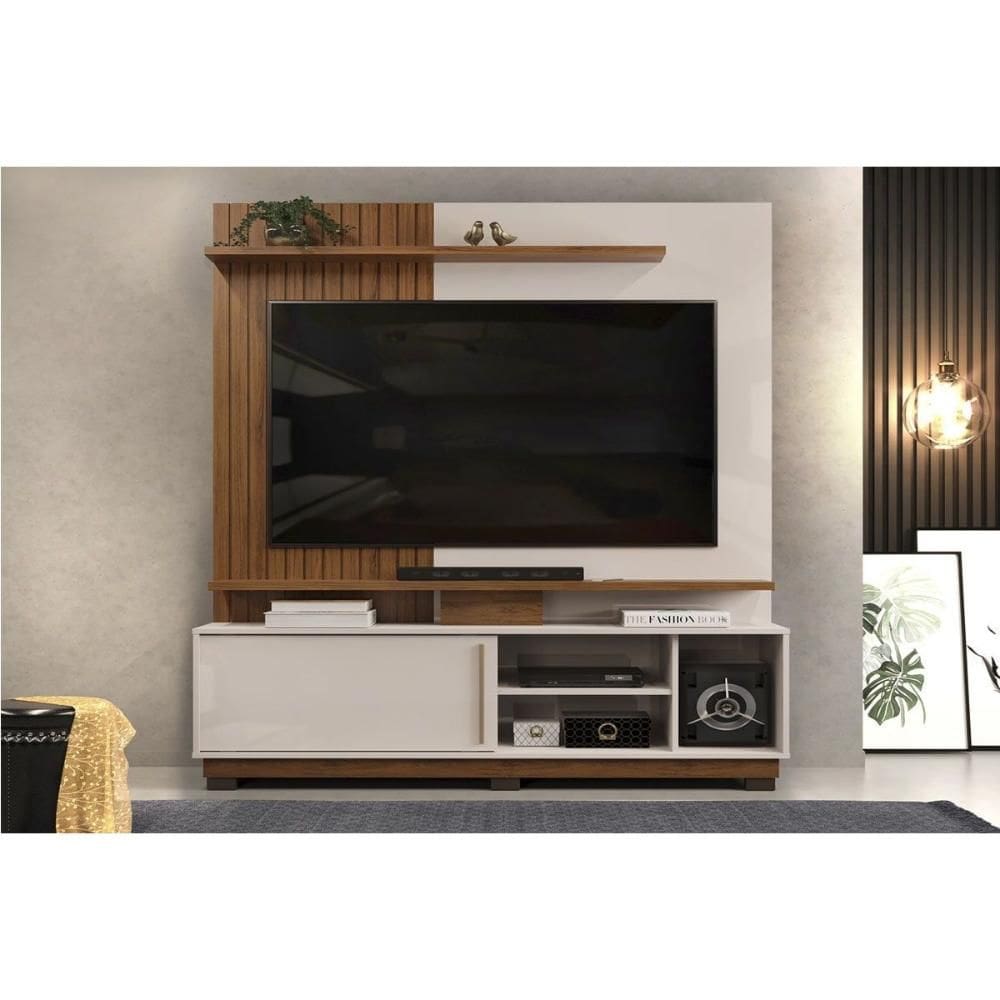 Home p/ TV até 55 Pol Atenas c/ 1 Porta 184x150cm Freijo/Off White - DJ Móveis