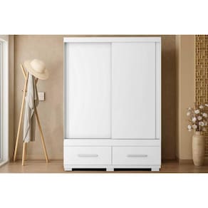 Guarda Roupa Solteiro 2 Portas de Correr e 2 Gavetas Sereno Branco - Caemmun