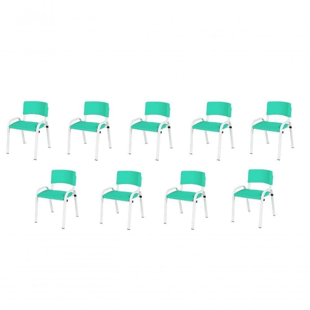 Kit 9 Cadeira Iso Infantil Creche, Escola Base Branco Verde água