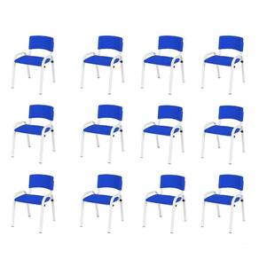 Kit 12 Cadeira Iso Infantil Creche, Escola Base Branco Azul