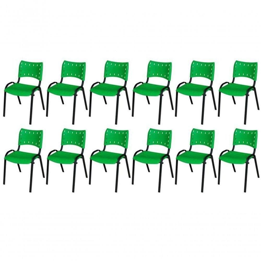 Cadeira Iso Base Preto Escola, Escritório Verde - Kit 12 Un