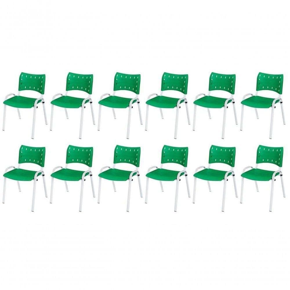 Cadeira Iso Base Branco Escola, Escritório Verde Kit 12 Un
