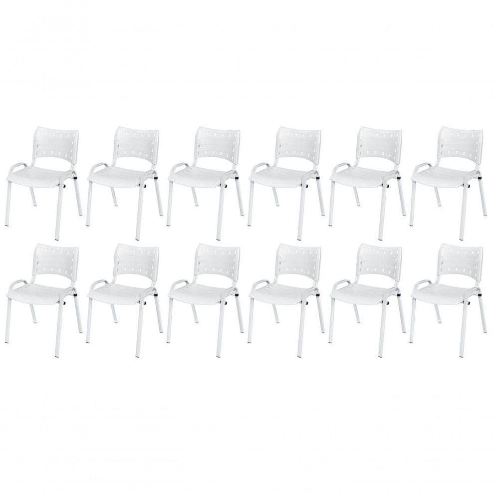 Cadeira Iso Base Branco Escola, Escritório Branco Kit 12 Un