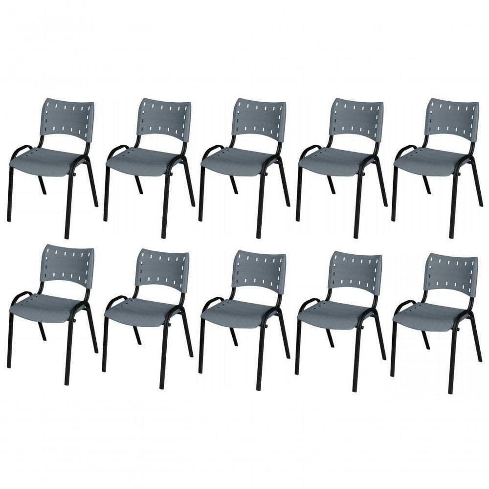 Cadeira Iso Base Preto Escola, Escritório Cinza - Kit 10 Un