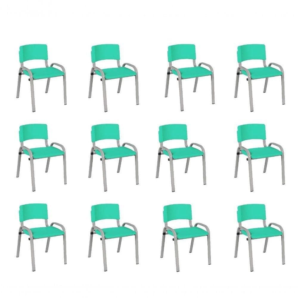 Kit 12 Cadeira Iso Infantil Creche, Escola Base Cinza Verde água
