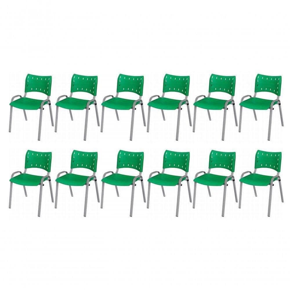 Cadeira Iso Base Cinza Escola, Escritório Verde Kit 12 Un