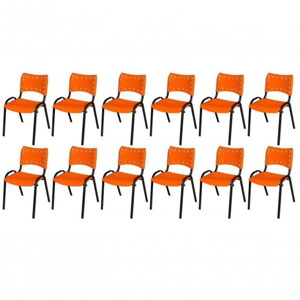 Cadeira Iso Base Preto Escola, Escritório Laranja Kit 12 Un