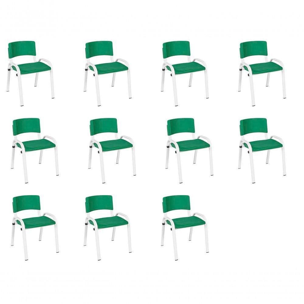 Kit 11 Cadeira Iso Infantil Creche, Escola Base Branco Verde Escuro