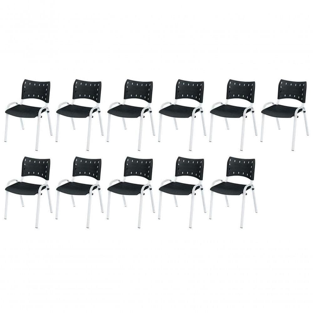 Cadeira Iso Base Branco Escola, Escritório Preto Kit 11 Un