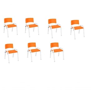 Kit 7 Cadeira Iso Infantil Creche, Escola Base Branco Laranja