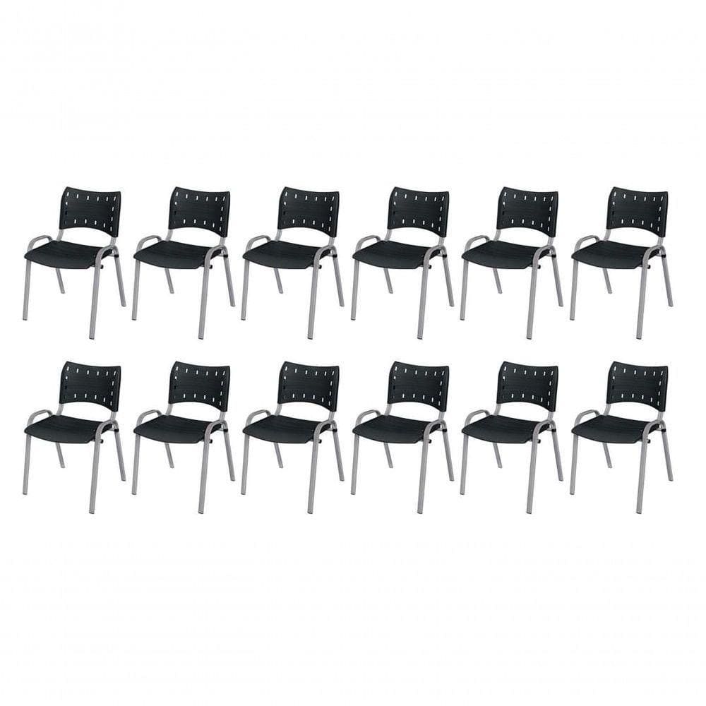 Cadeira Iso Base Cinza Escola, Escritório Preto Kit 12 Un