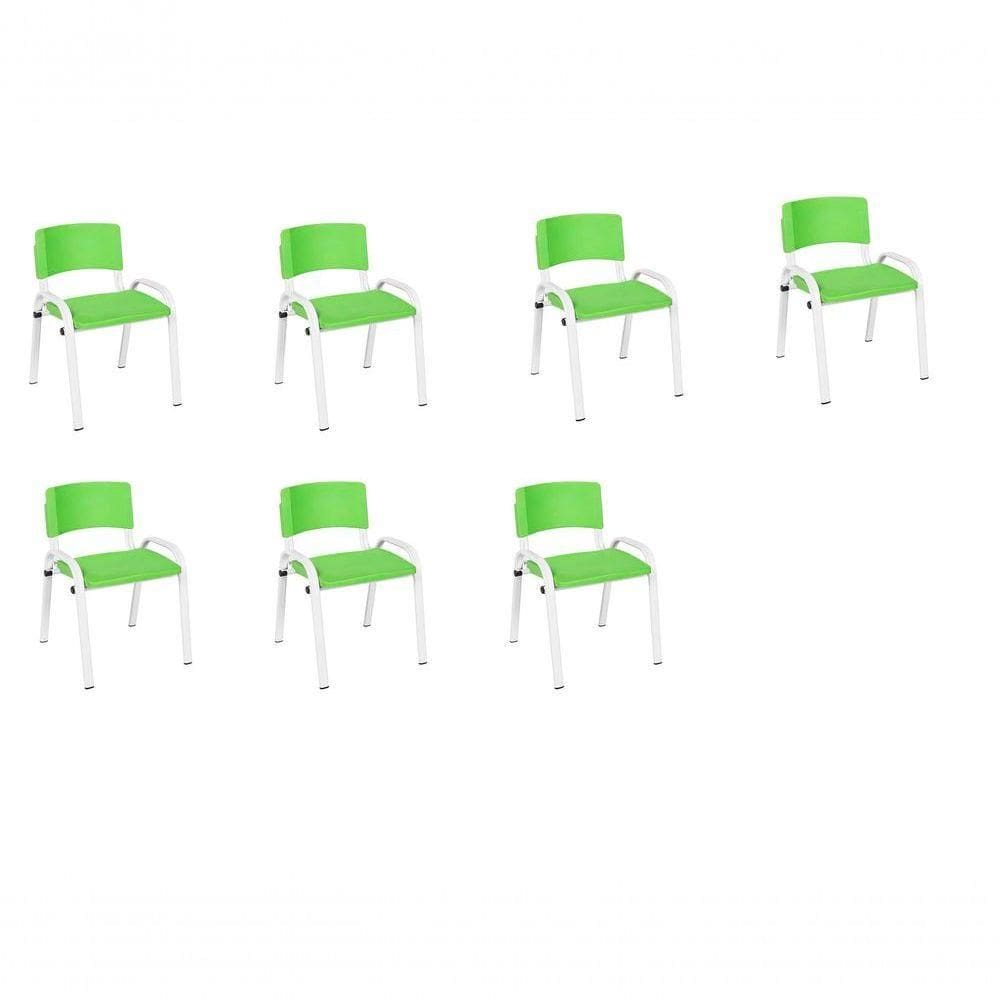 Kit 7 Cadeira Iso Infantil Creche, Escola Base Branco Verde Claro
