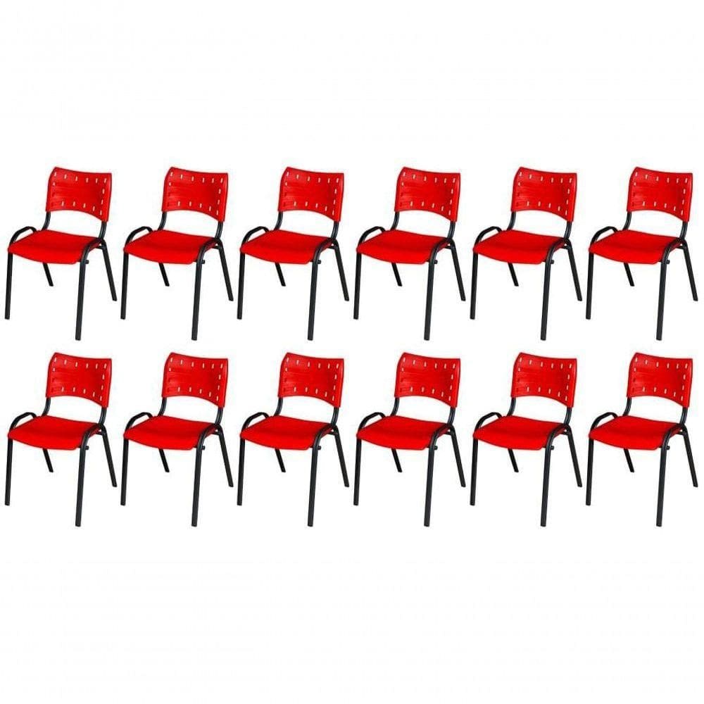 Cadeira Iso Base Preto Escola, Escritório Vermelho Kit 12 Un