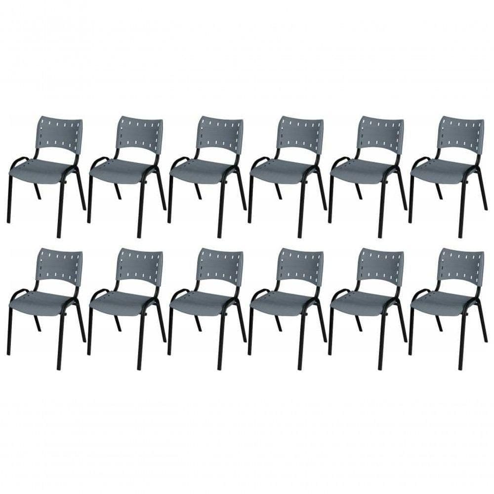 Cadeira Iso Base Preto Escola, Escritório Cinza - Kit 12 Un