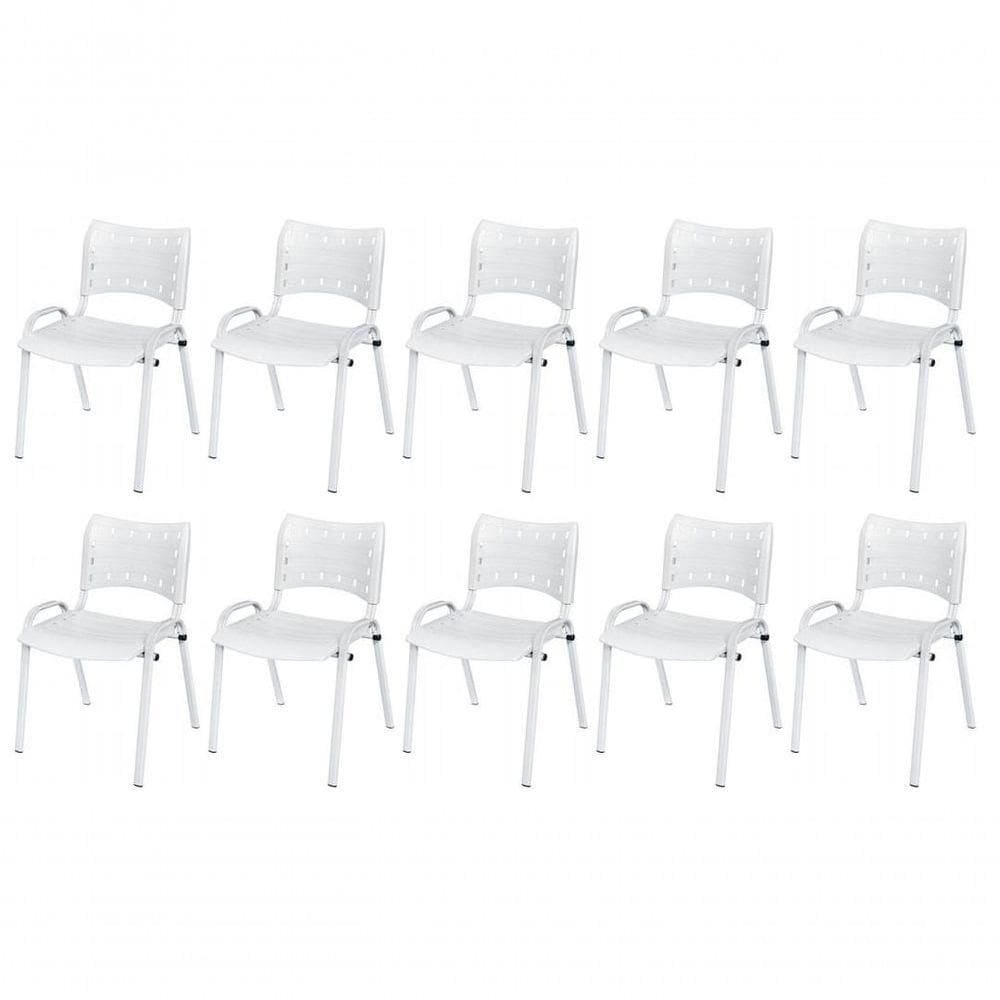 Cadeira Iso Base Branco Escola, Escritório Branco Kit 10 Un