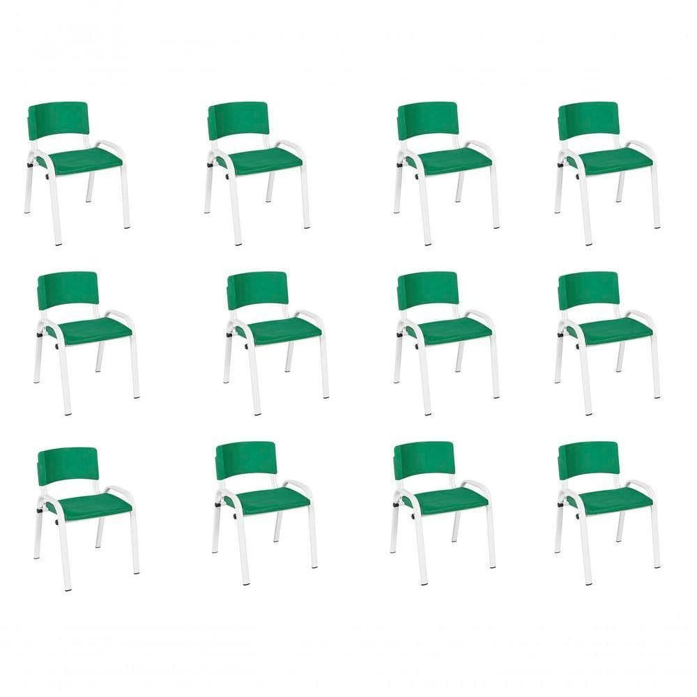 Kit 12 Cadeira Iso Infantil Creche, Escola Base Branco Verde Escuro