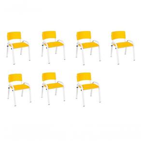 Kit 7 Cadeira Iso Infantil Creche, Escola Base Branco Amarelo