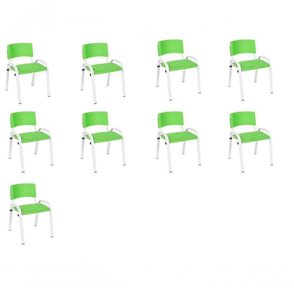 Kit 9 Cadeira Iso Infantil Creche, Escola Base Branco Verde Claro