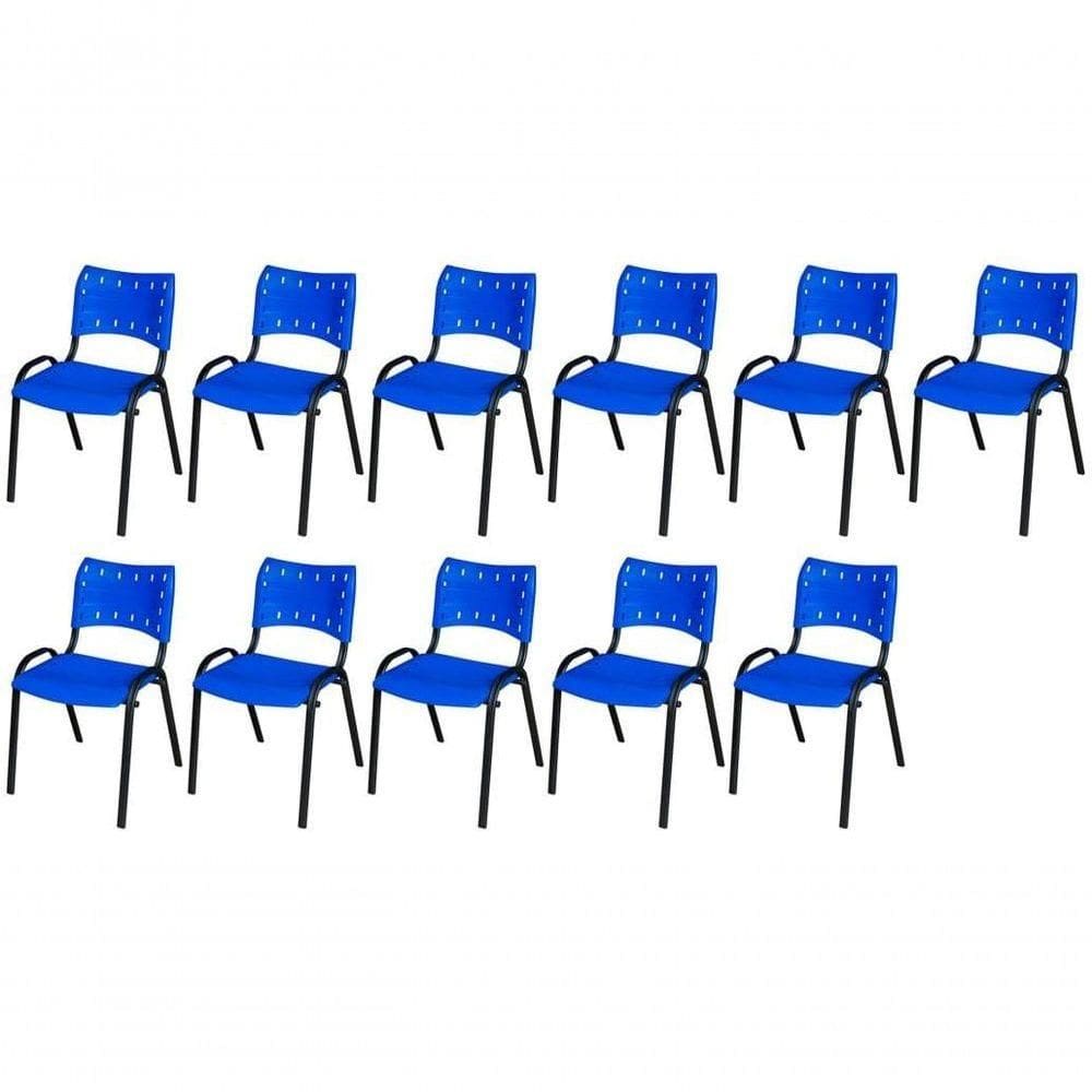 Cadeira Iso Base Preto Escola, Escritório Azul Kit 11 Un