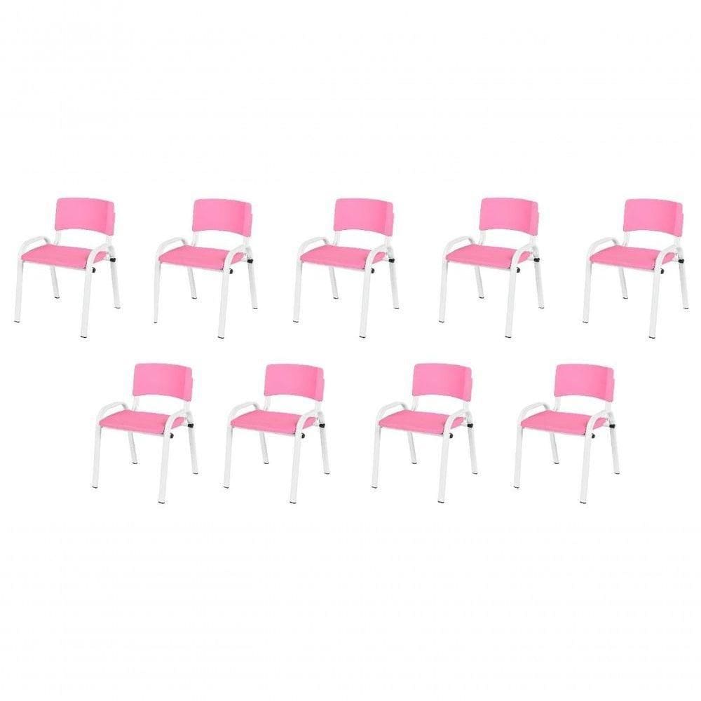 Kit 9 Cadeira Iso Infantil Creche, Escola Base Branco Rosa