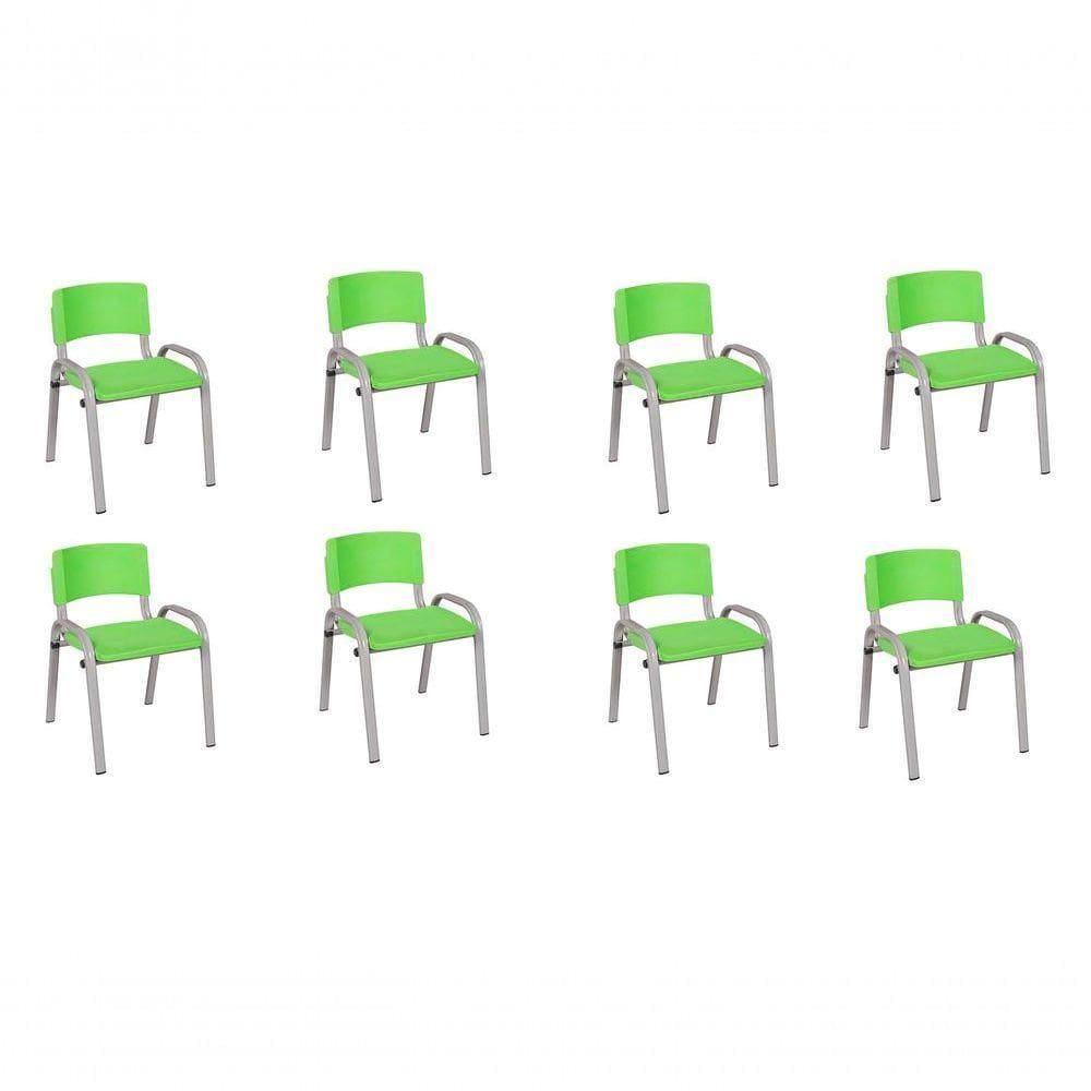 Kit 8 Cadeira Iso Infantil Creche, Escola Base Cinza Verde Claro