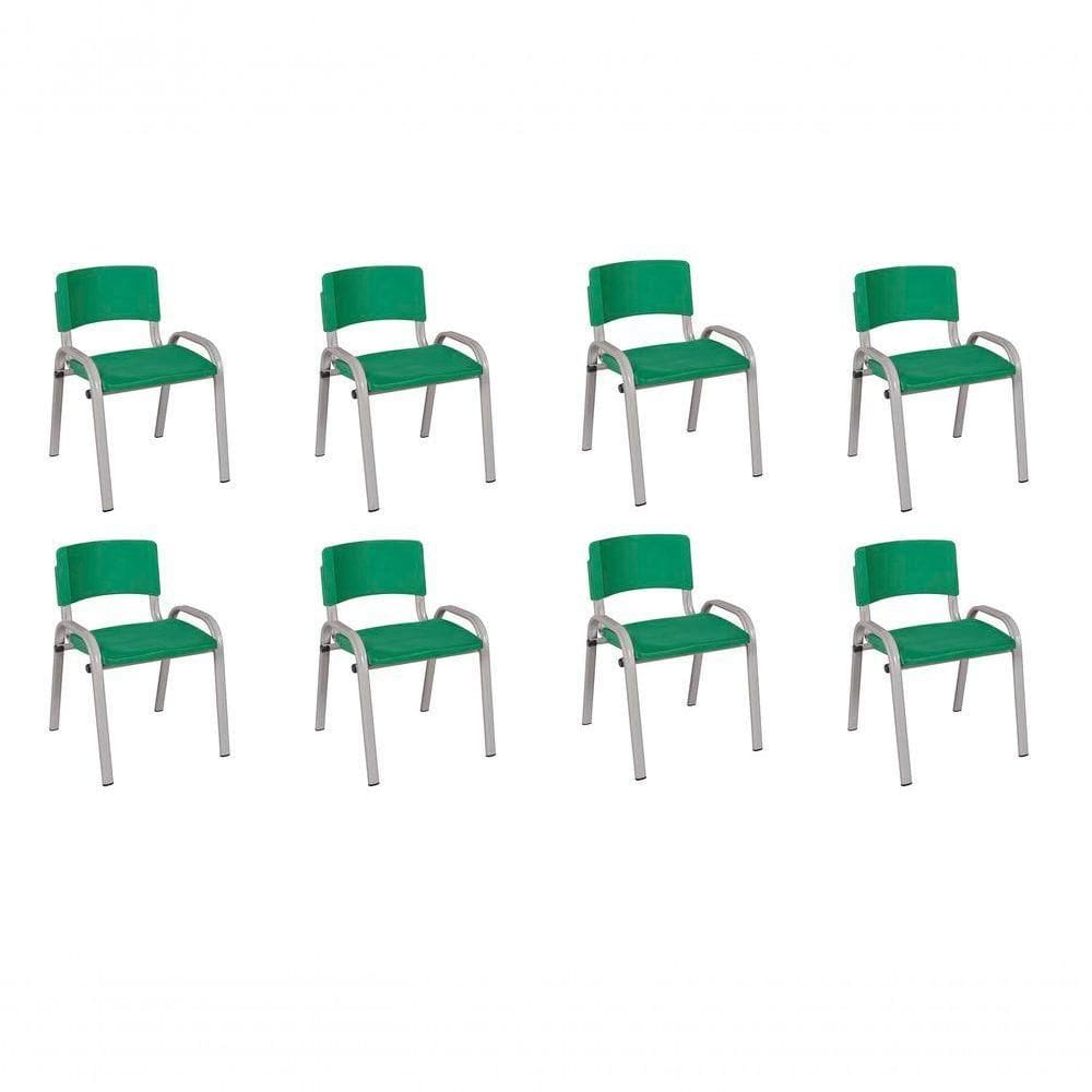 Kit 8 Cadeira Iso Infantil Creche, Escola Base Cinza Verde Escuro