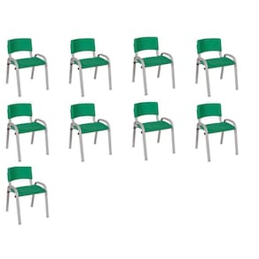 Kit 9 Cadeira Iso Infantil Creche, Escola Base Cinza Verde Escuro