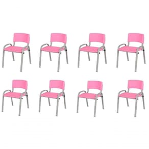 Kit 8 Cadeira Iso Infantil Creche, Escola Base Cinza Rosa