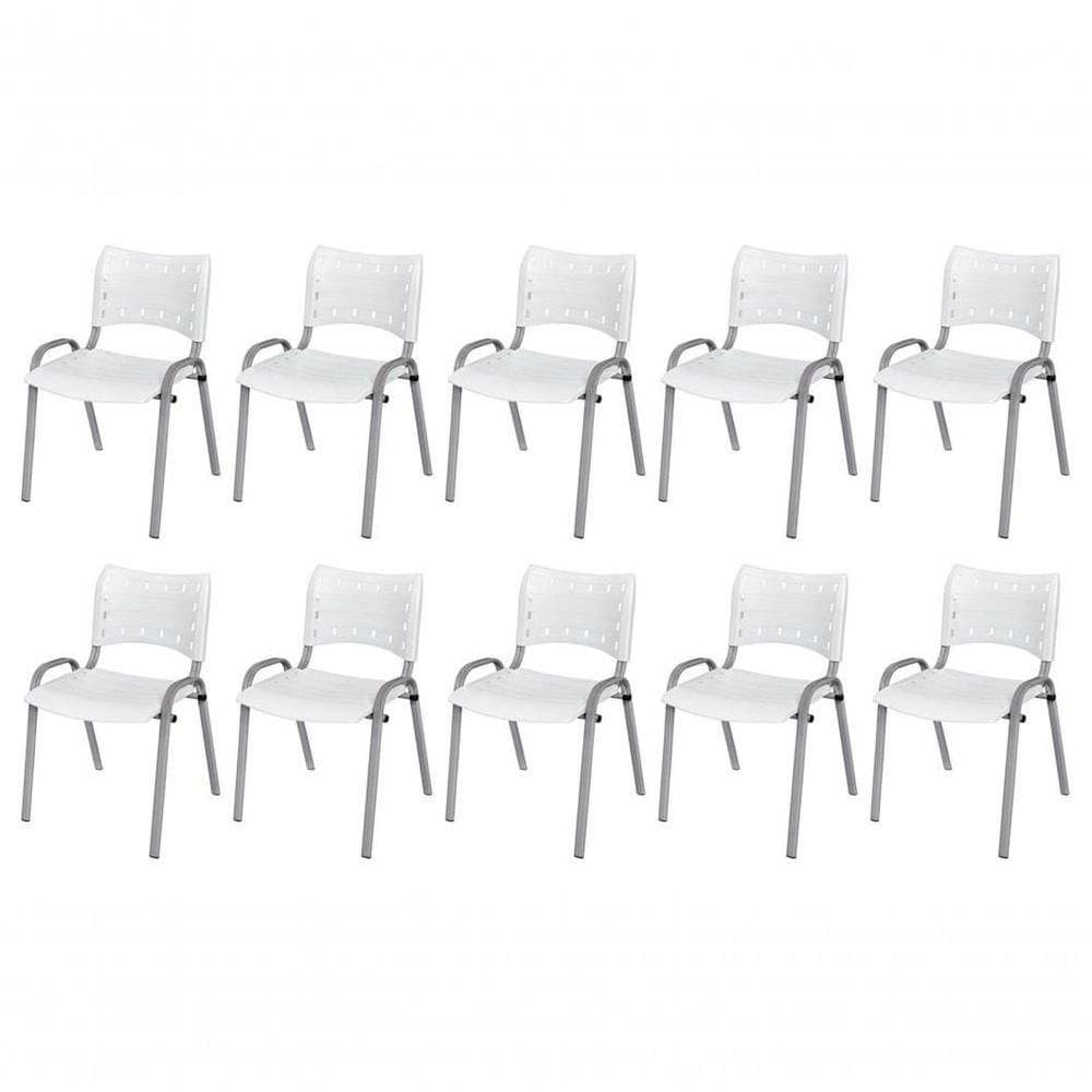 Cadeira Iso Base Cinza Escola, Escritório Branco Kit 10 Un