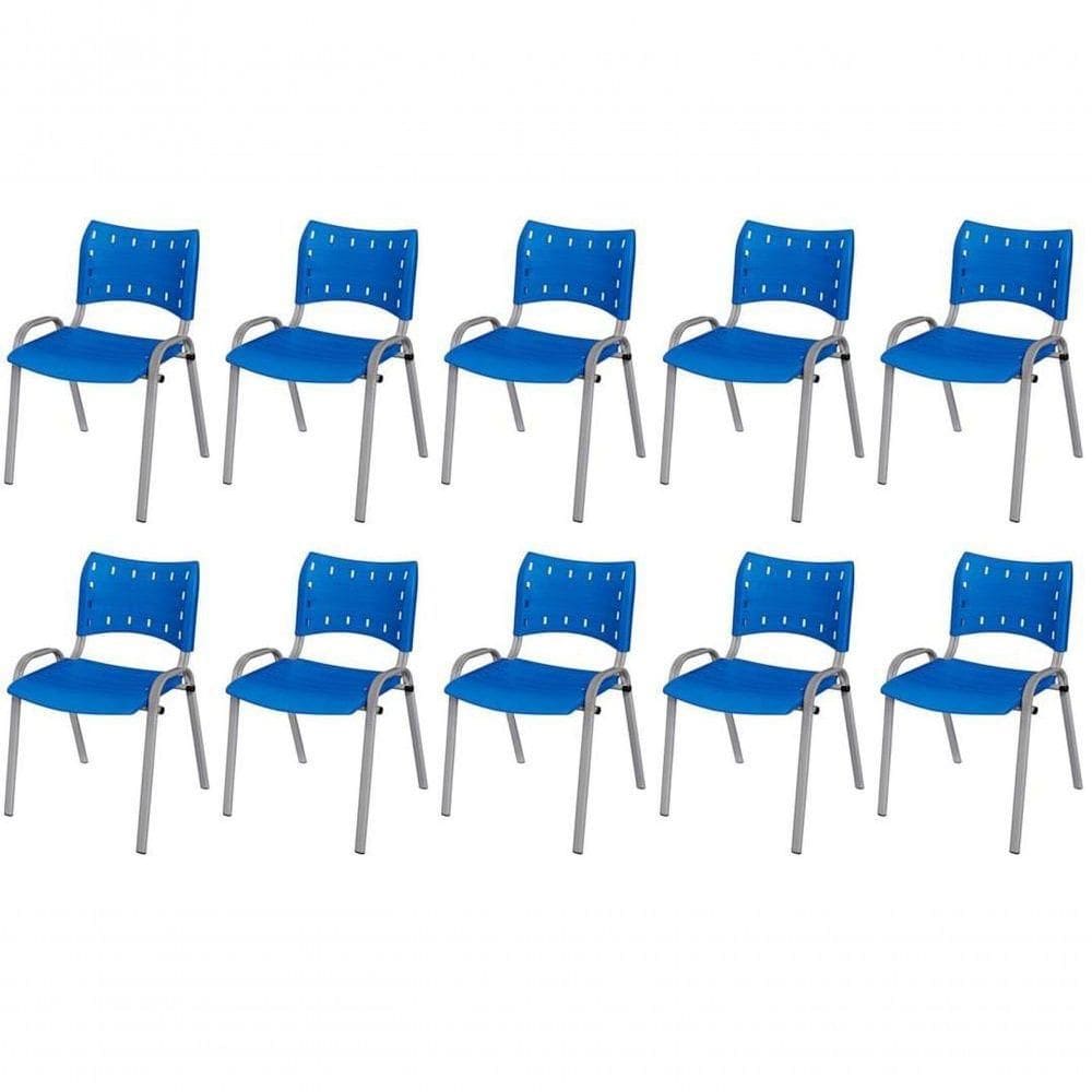 Cadeira Iso Base Cinza Escola, Escritório Azul Kit 10 Un