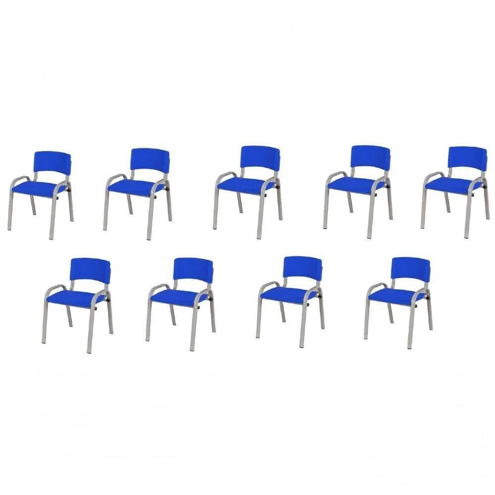 Kit 9 Cadeira Iso Infantil Creche, Escola Base Cinza Azul