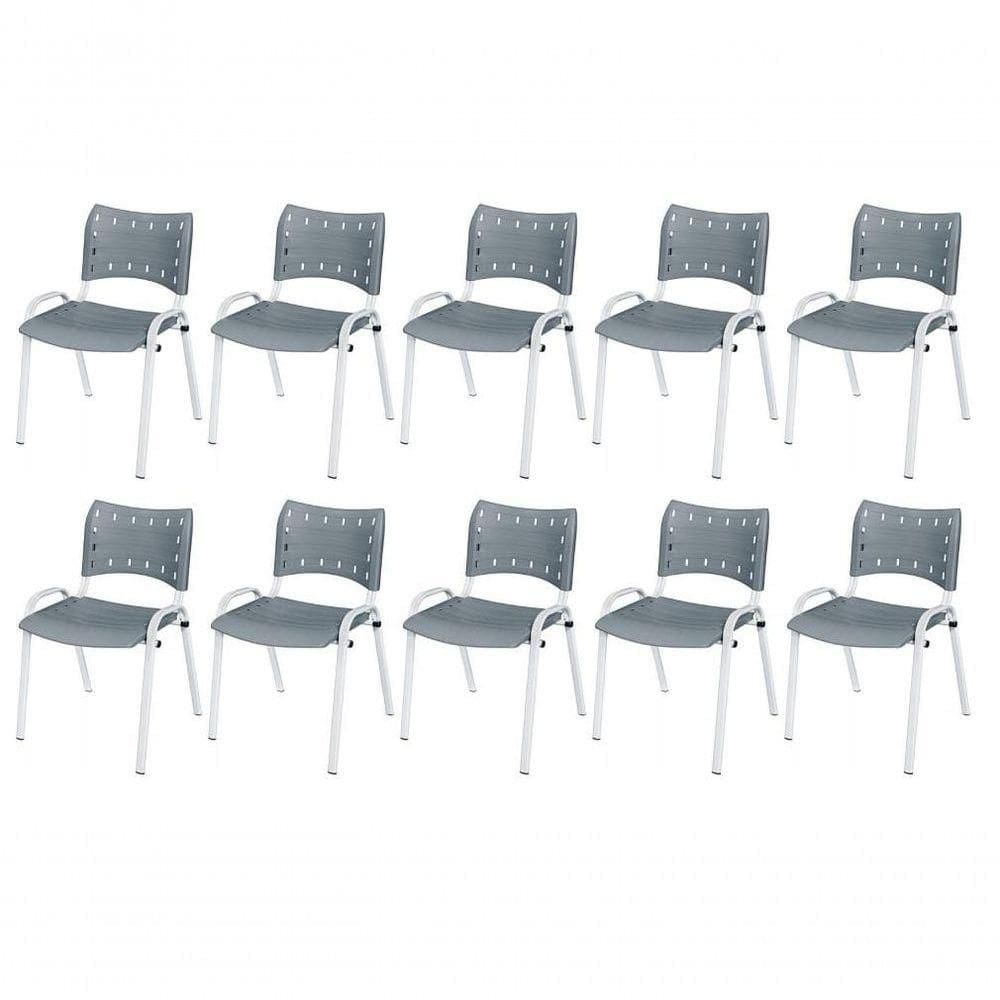 Cadeira Iso Base Branco Escola, Escritório Cinza Kit 10 Un