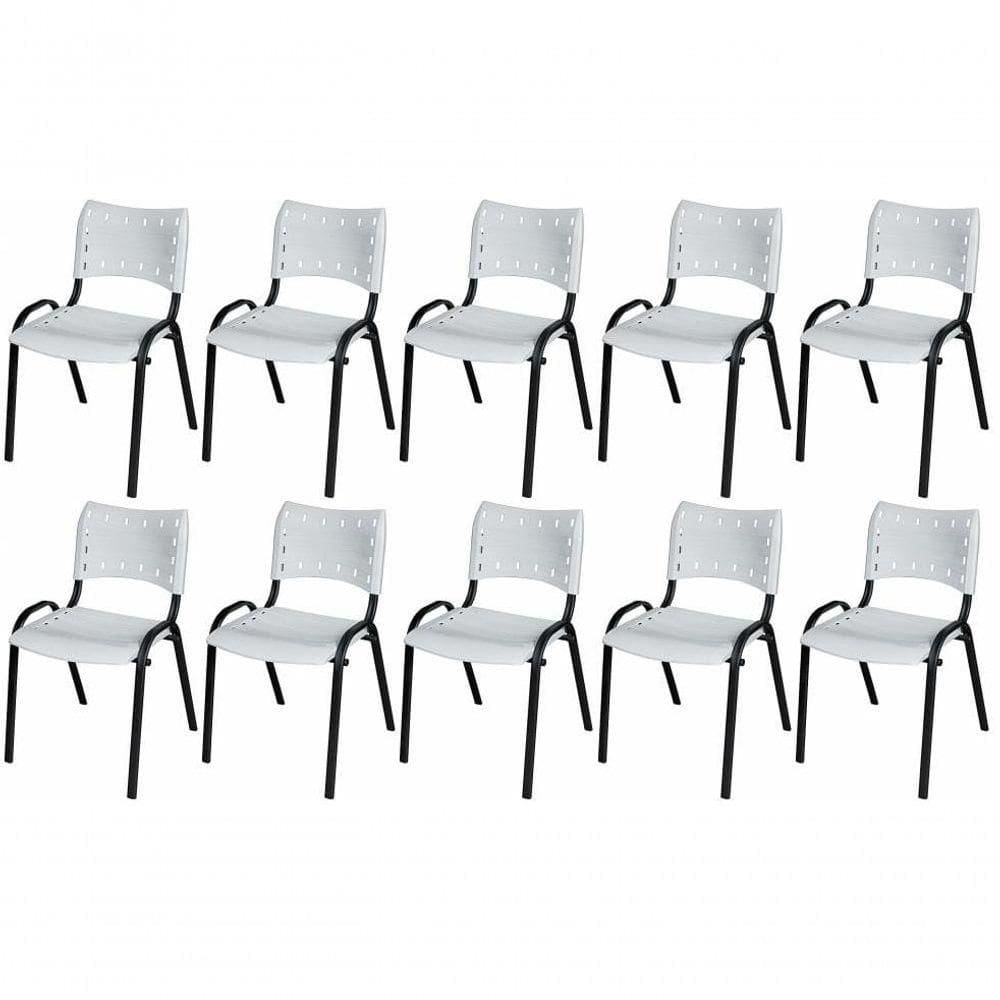 Cadeira Iso Base Preto Escola, Escritório Branco - Kit 10 Un