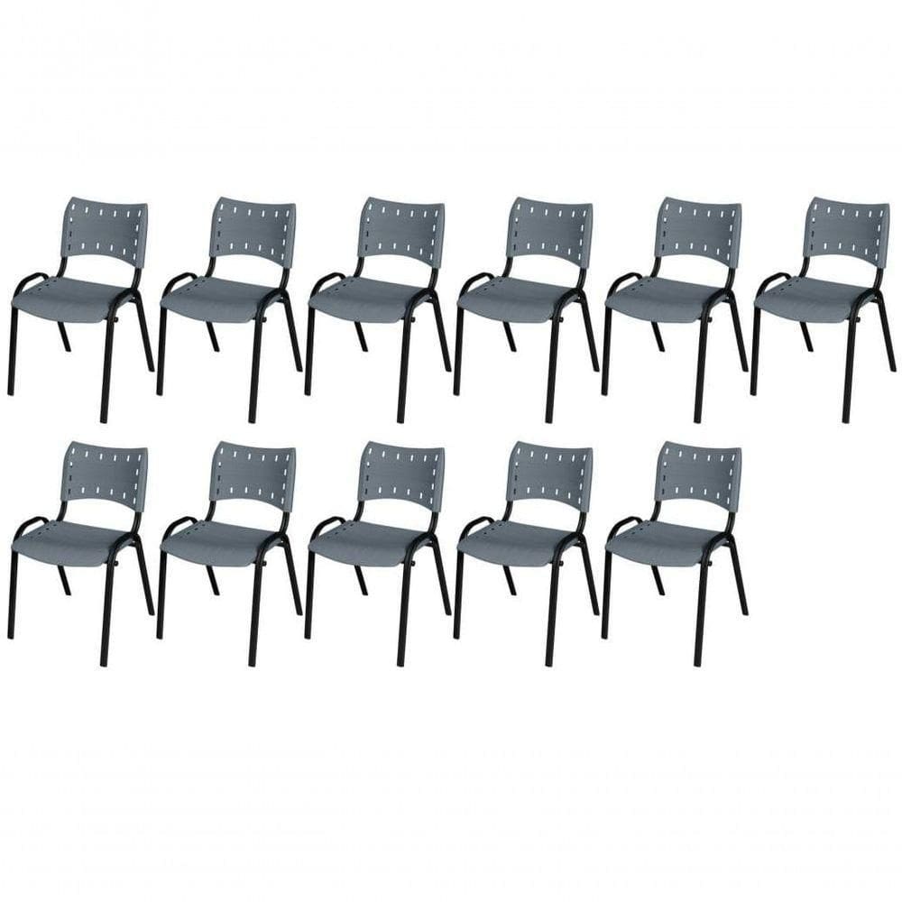 Cadeira Iso Base Preto Escola, Escritório Cinza Kit 11 Un