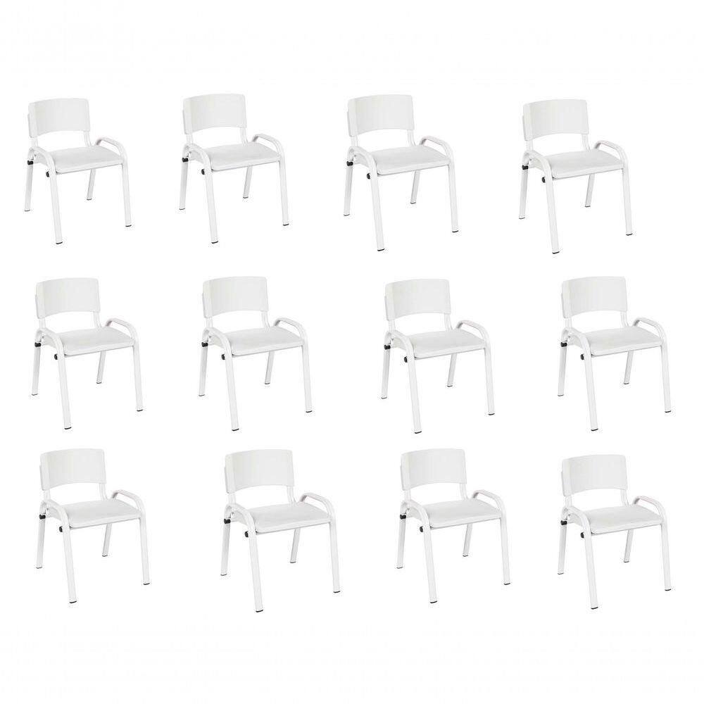 Kit 12 Cadeira Iso Infantil Creche, Escola Base Branco Branco