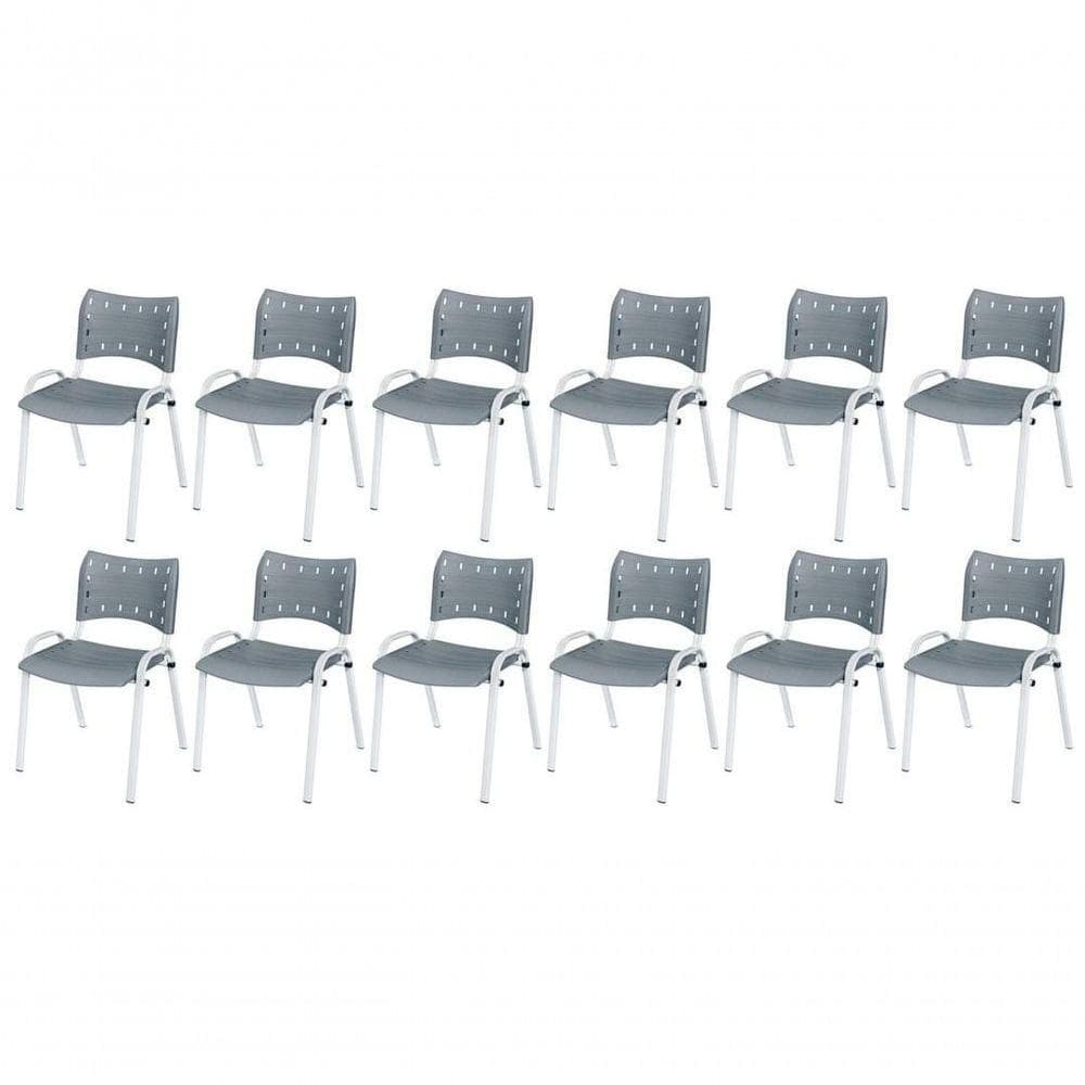 Cadeira Iso Base Branco Escola, Escritório Cinza Kit 12 Un