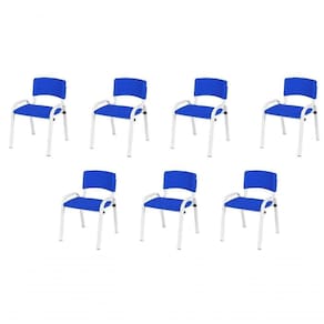 Kit 7 Cadeira Iso Infantil Creche, Escola Base Branco Azul