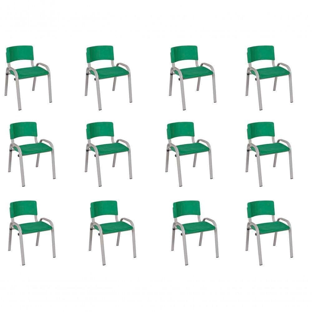 Kit 12 Cadeira Iso Infantil Creche, Escola Base Cinza Verde Escuro