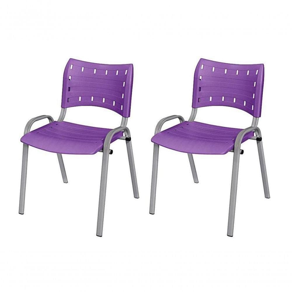 Cadeira Iso Base Cinza Escola, Escritório Violeta - Kit 2 Un